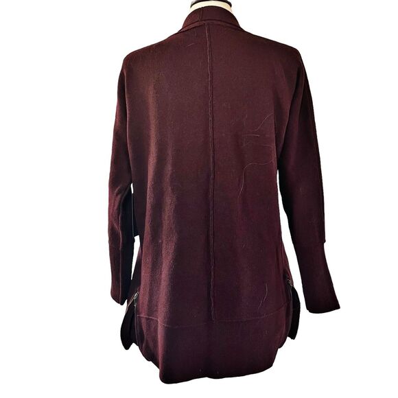 Rachel Zoe Cardigan Sweater Size S NEW Open Front Cardigan Burgundy Zipped Sides - Picture 3 of 8